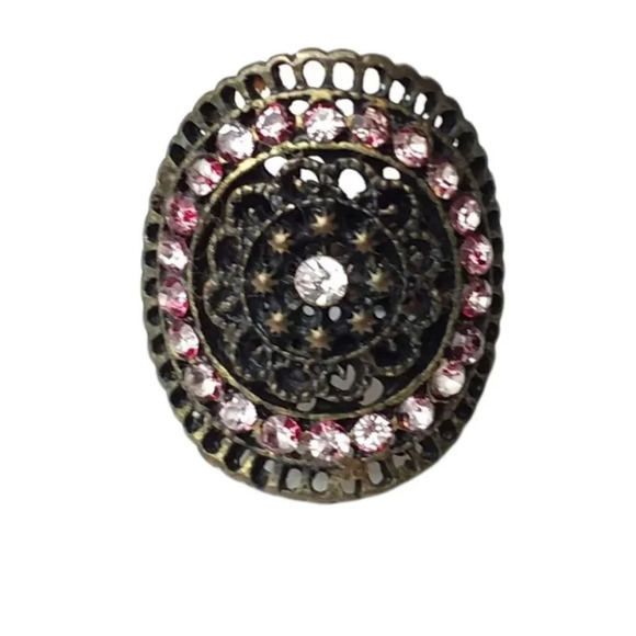 Medallion Pink Rhinestone Stretch Ring - Picture 1 of 2